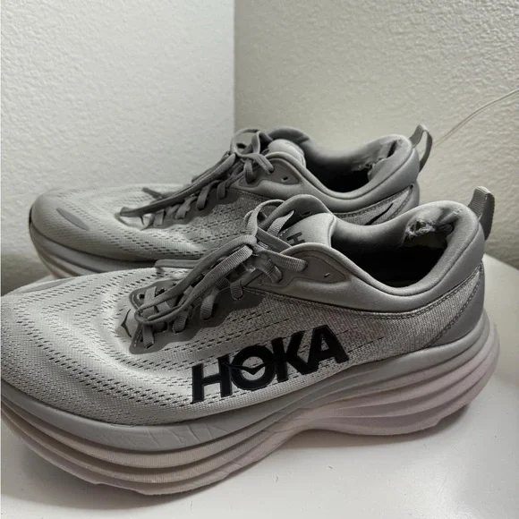 Hoka bondi 8 Gray Running Shoes - Picture 2 of 6